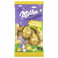 56353 26* Milka Eitjes Melkchocolade Praliné Krokant – Alu – 81 g – 35 Stuks
